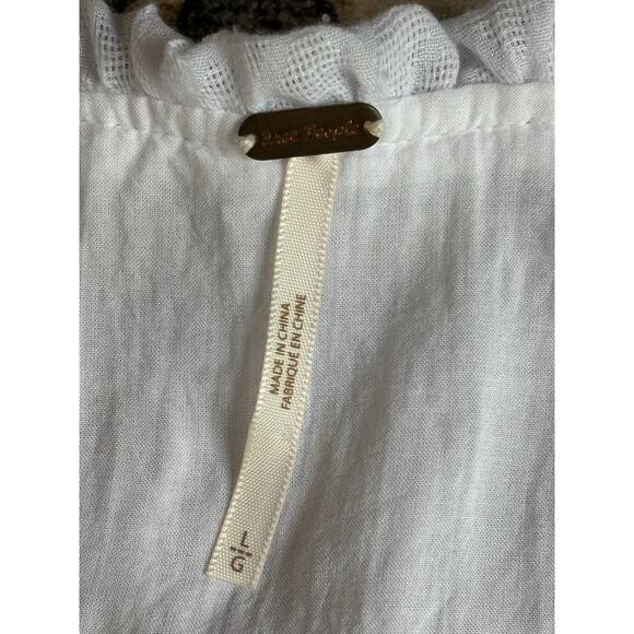 Free People Skies Squareneck Embroidered Cottage Blouse White Cotton Blend Large - Picture 3 of 8